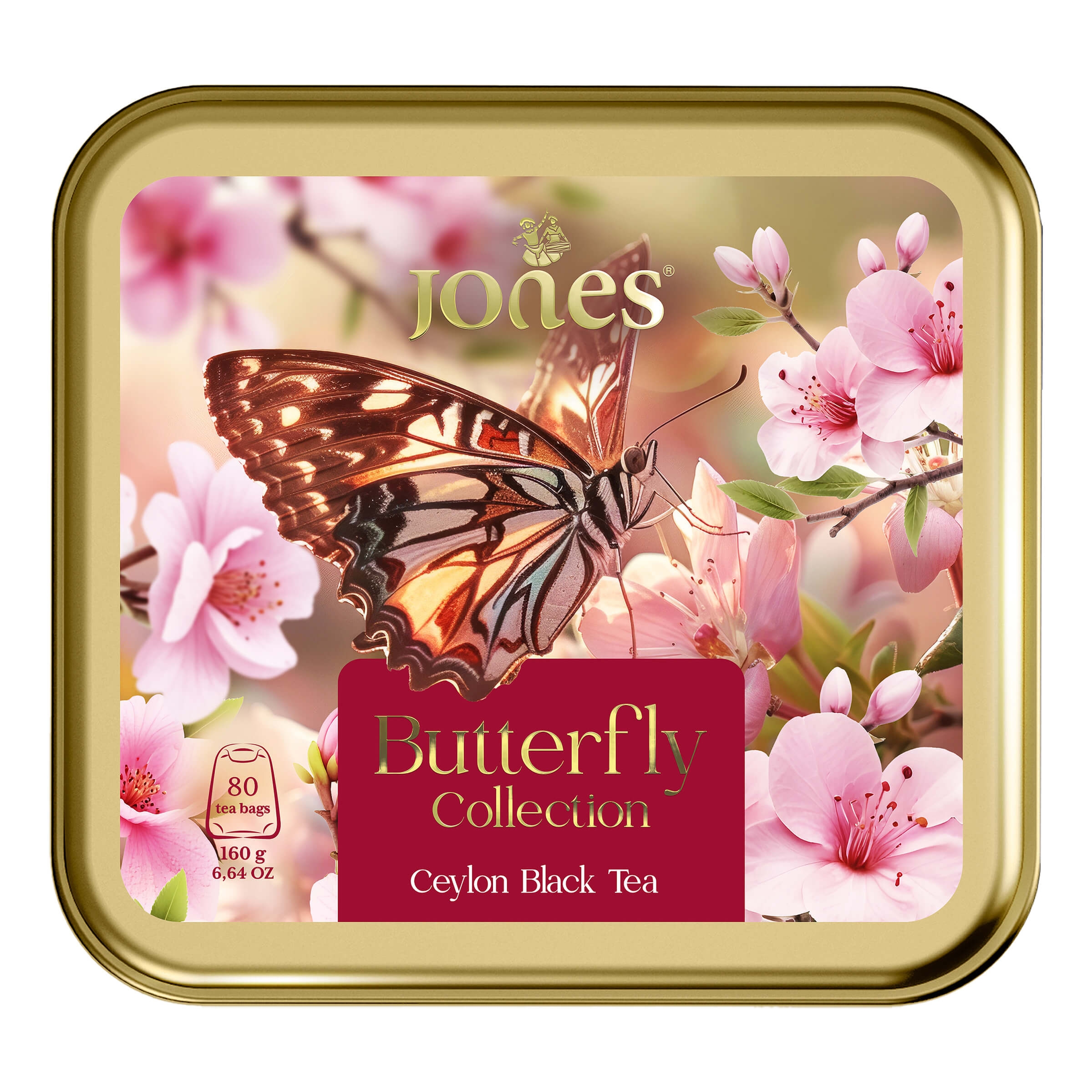 Herbata czarna w torebkach Jones Butterfly Collection 80 torebek w metalowej puszce (burgundy)