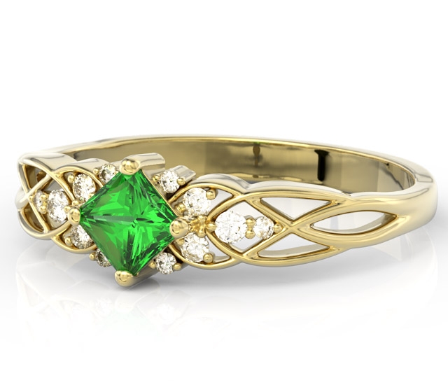Pierścionek z żółtego złota z zielonym topazem swarovski i diamentami bp-86z