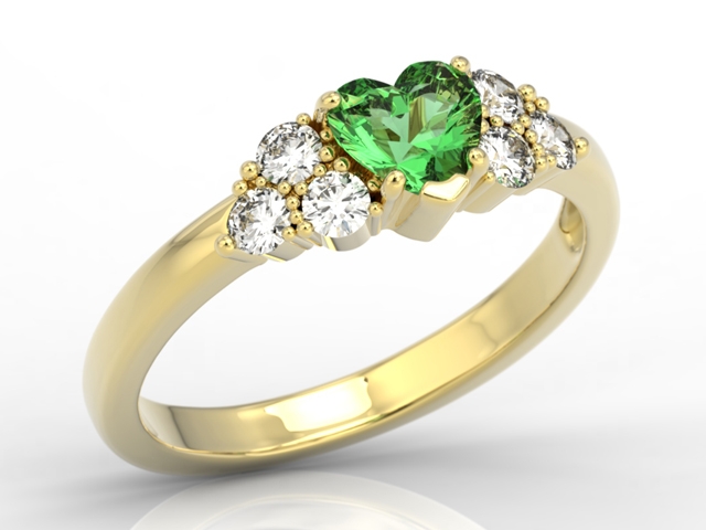 Pierścionek z żółtego złota z zielonym topazem swarovski i cyrkoniami bp-54z-c
