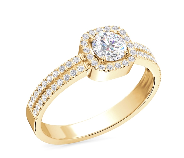 Pierścionek z żółtego złota z białym topazem swarovski i cyrkoniami bp-52z-c