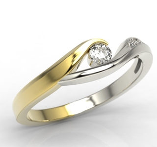Pierścionek zaręczynowy z żółtego i białego złota z diamentami 0,14 ct wzór lp-7814zb