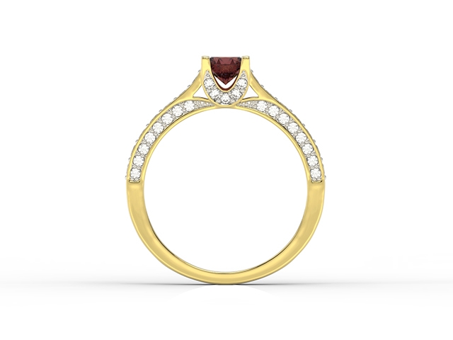 Pierścionek z żółtego złota z granatem i brylantami 0,42 ct wzór lp-50z-r