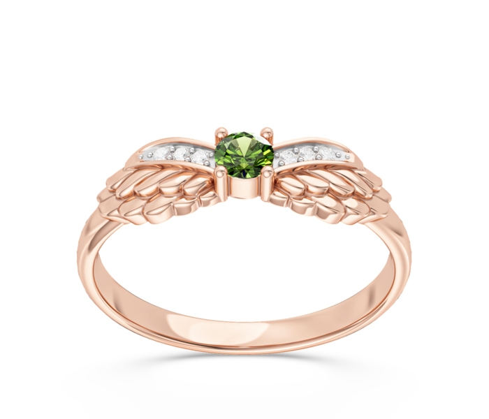 Pierścionek z różowego złota z oliwinem i brylantami CP-62P