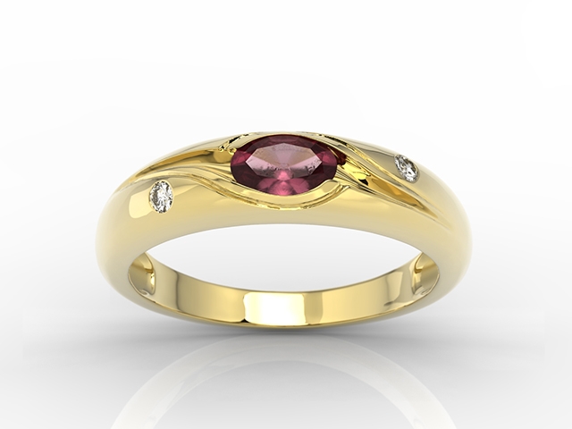Pierścionek z żółtego złota z rubinem i diamentami 0,03 ct wzór jp-57z