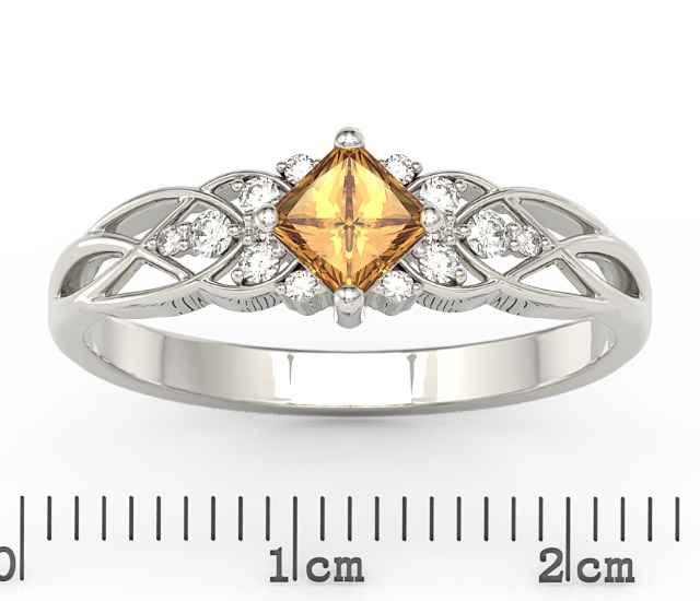 Pierścionek z białego złota z topazem swarovski miodowym i diamentami bp-86b