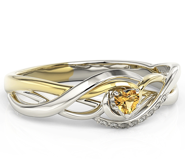 Image of Pierścionek z białego i żółtego złota z topazem miodowym Swarovski i cyrkoniami BP-73BZ-TOP-HON/C