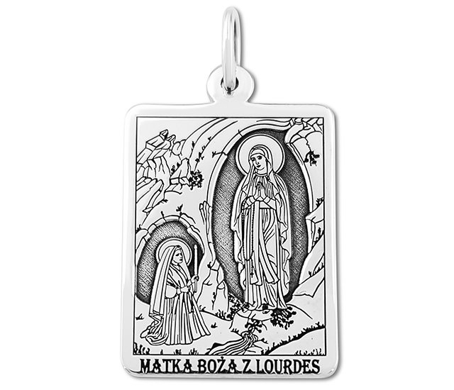 Image of Medalik prostokątny srebrny z wizerunkiem Matki Bożej z Lourdes _03