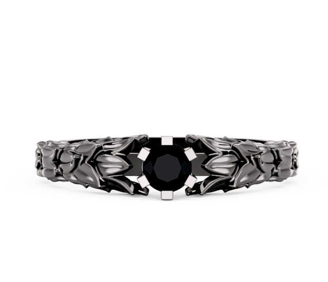 Pierścionek ze złota rodowanego na czarno z czarnymi szafirami LP-91B-R-CZ