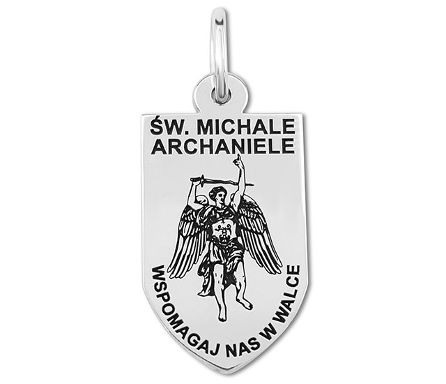 Medalik ze srebra w formie tarczy dwustronny z wizerunkiem w. Michaa  _03