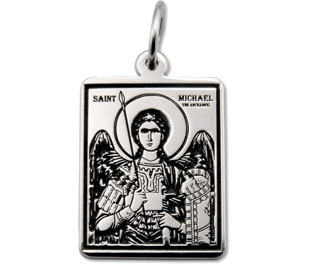Image of Medalik prostokatny srebrny z wizerunkiem św. Michała Archanioła MED-MICH-02