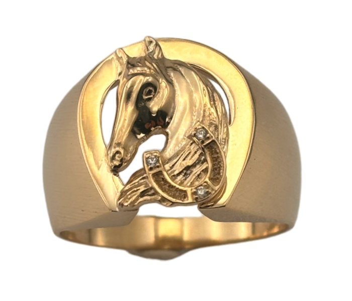 Sygnet głowa konia z podkową i cyrkoniami GTS-10Z