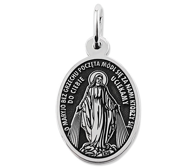 Image of Medalik srebrny dwustronny z wizerunkiem Matki Bożej Niepokalanej