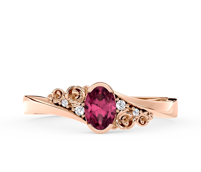 Image of Pierścionek z różowego złota AP-39P z rubinem i diamentami 0,03 ct