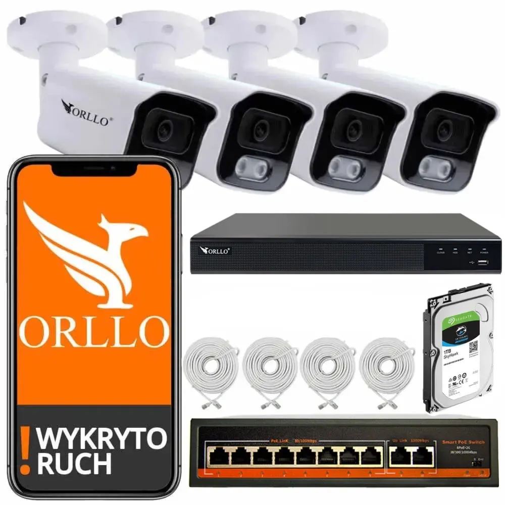 Zestaw do Monitoringu 4 Kamery 5Mpx ORLLO POESET 4 DYSK 1TB