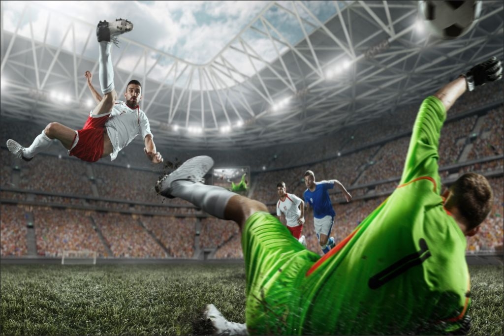 Fototapeta dla dzieci piłka piłkarze na stadionie murawa trick 1930