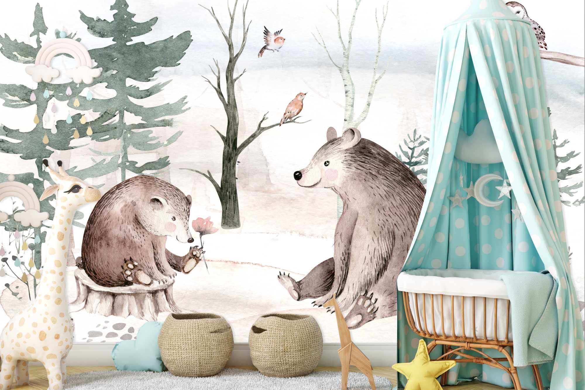 Fototapeta dla dzieci dwa misie na polanie M002