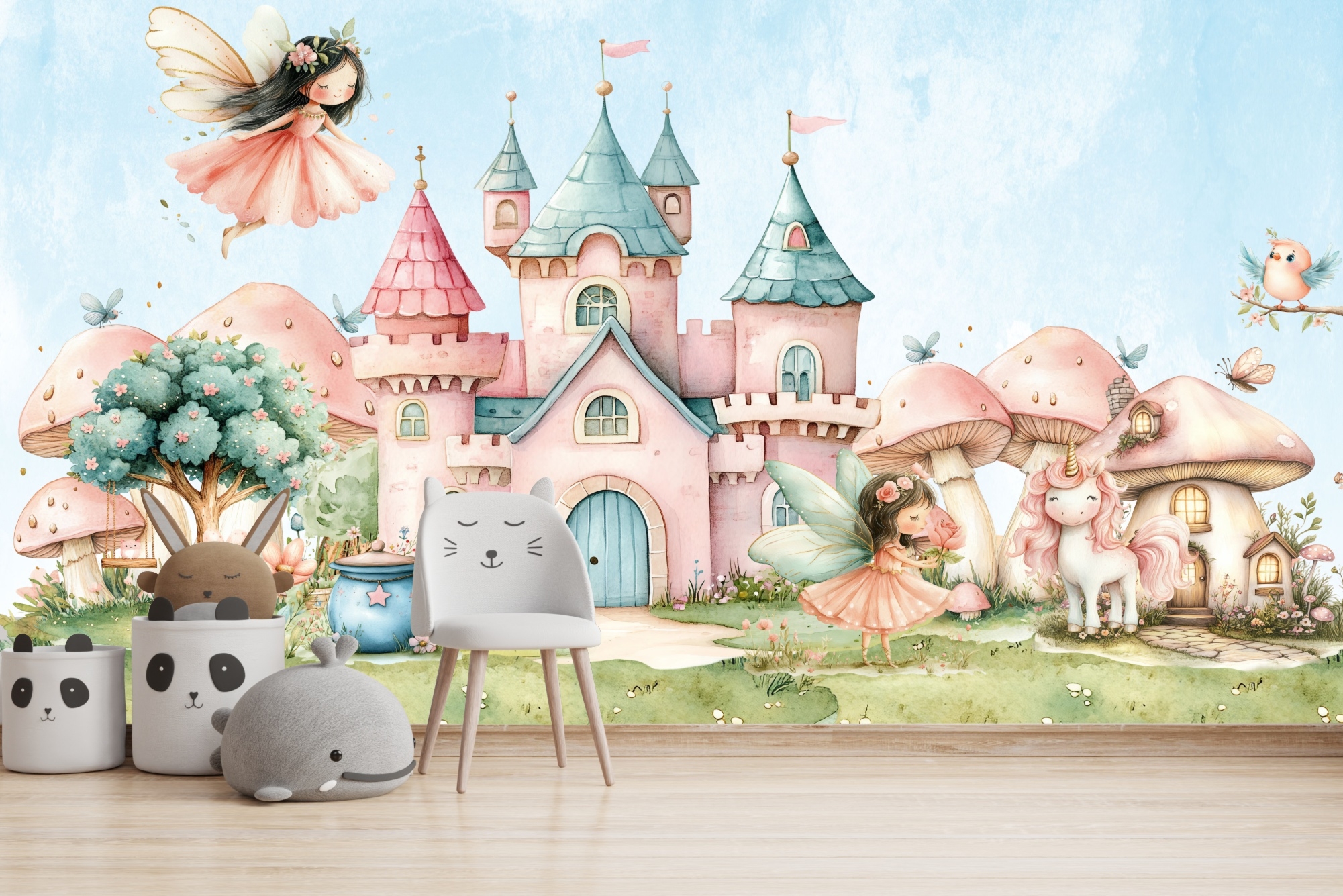 Fototapeta wróżki w bajkowej krainie na tle zamku M211