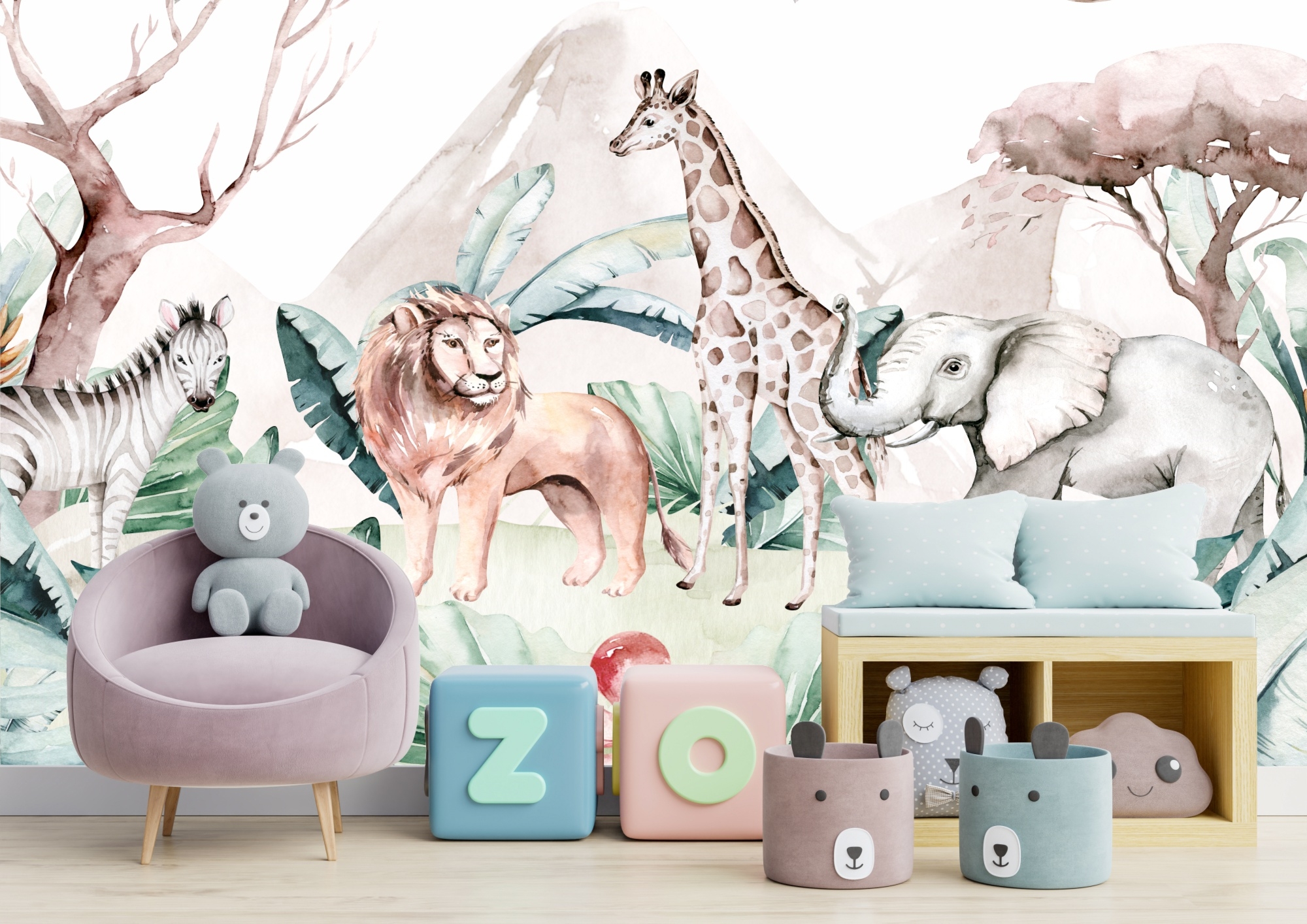 Fototapeta dla dzieci akwarelowe safari M019