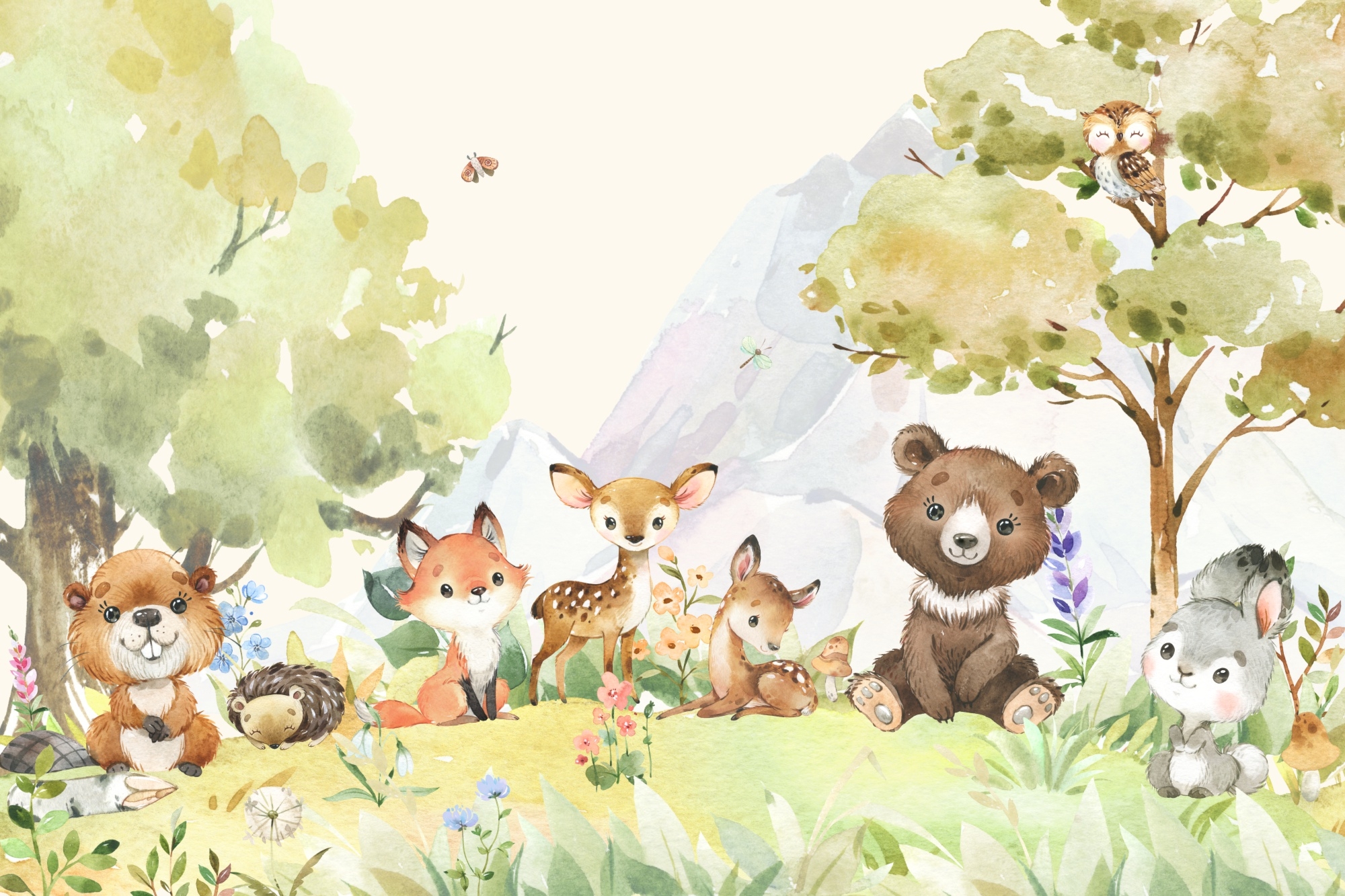Fototapeta dla dzieci małe zwierzątka na leśnej polanie M129