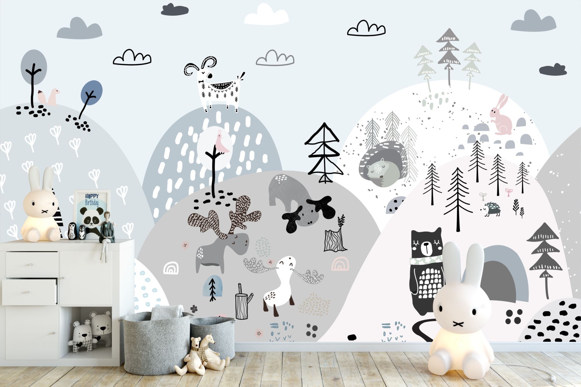 Fototapeta dla dzieci zwierzęta górskie styl skandynawski DWK325