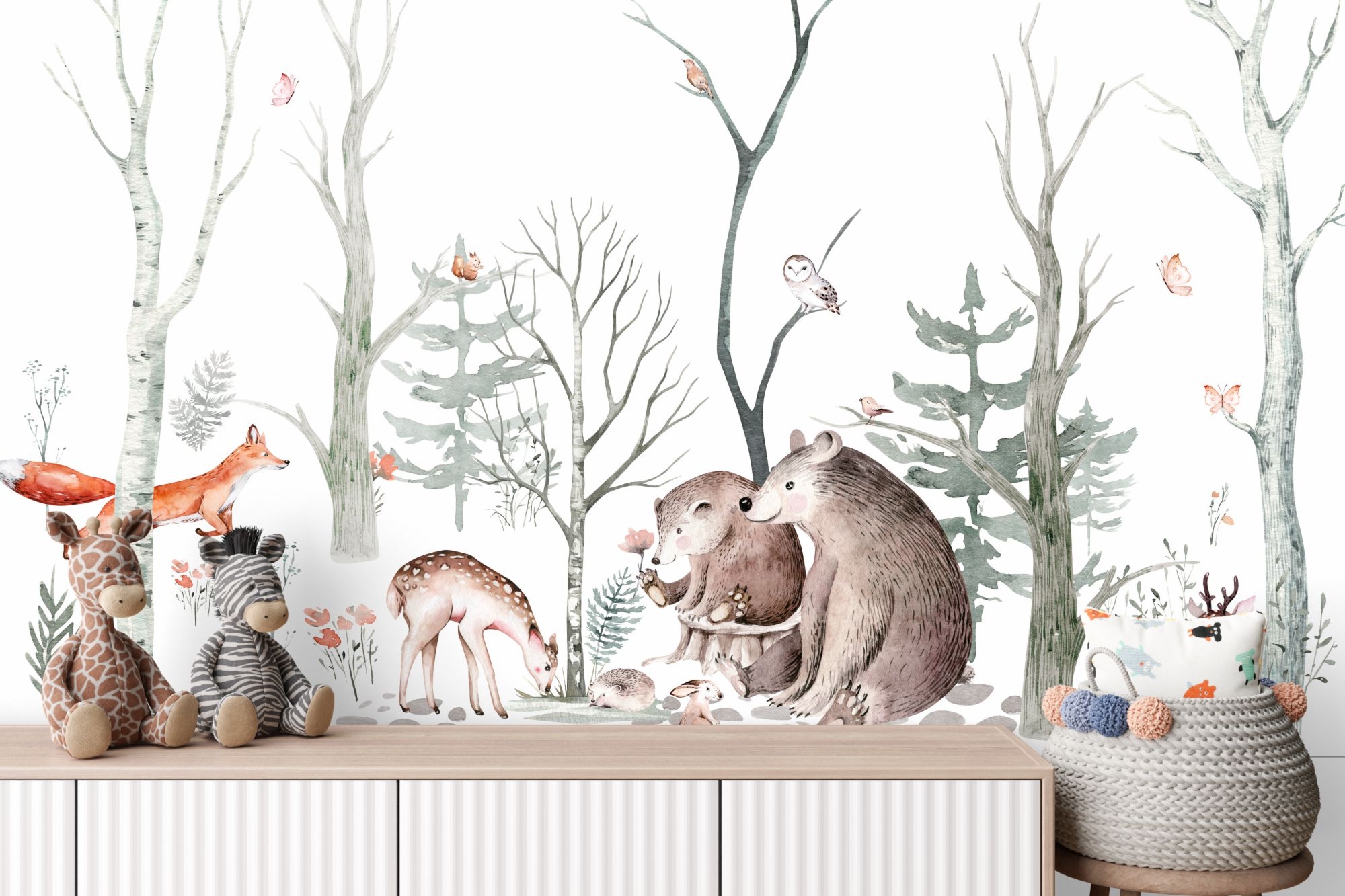 Fototapeta dla dzieci las zwierzęta akwarela M010