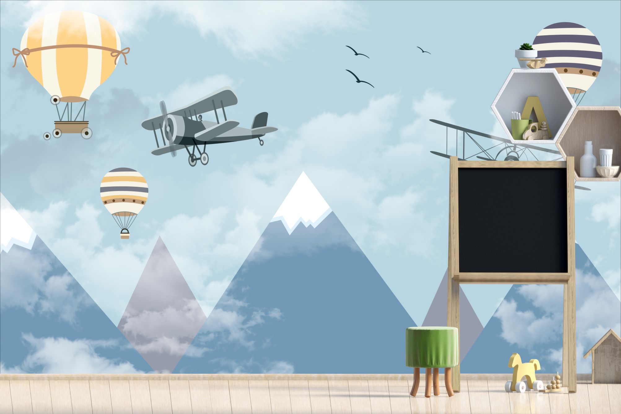 Fototapeta dla dzieci samoloty nad górami DWK253