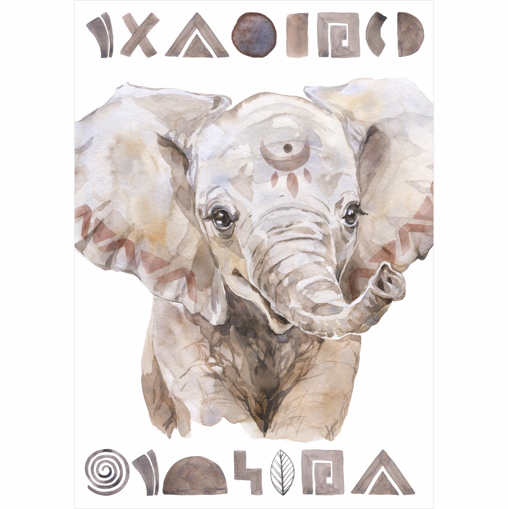 Plakat dla dzieci mały słoń, znaki, safari PS023