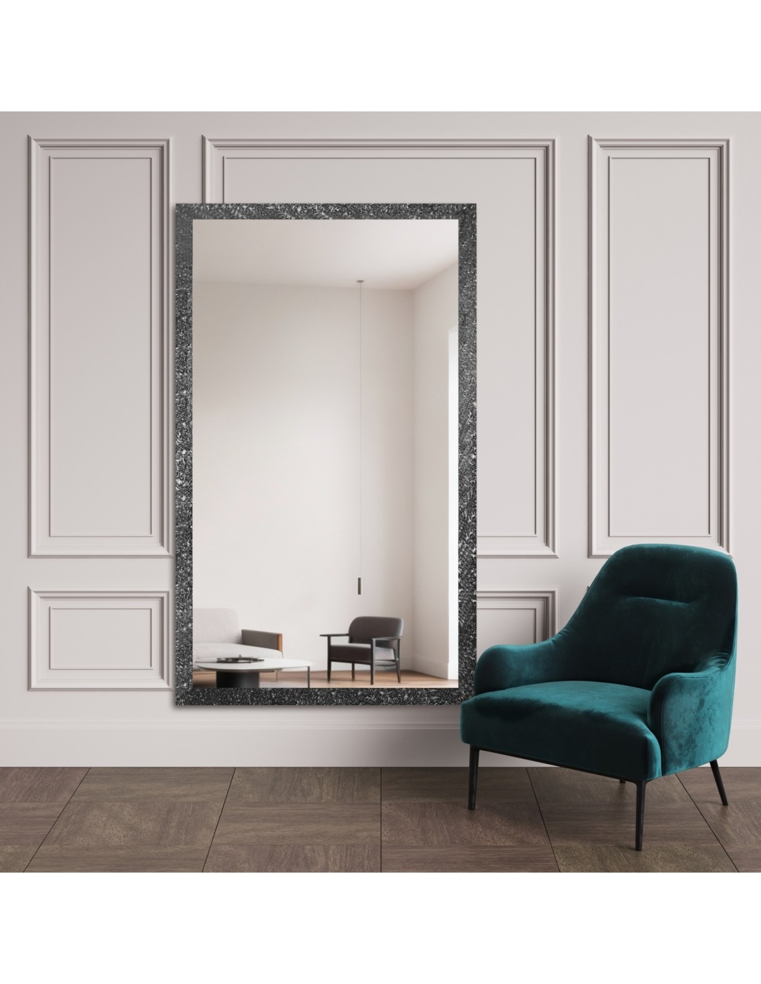 Lustro glamour w bogatej grafitowej ramie w wysokim połysku – 8002005