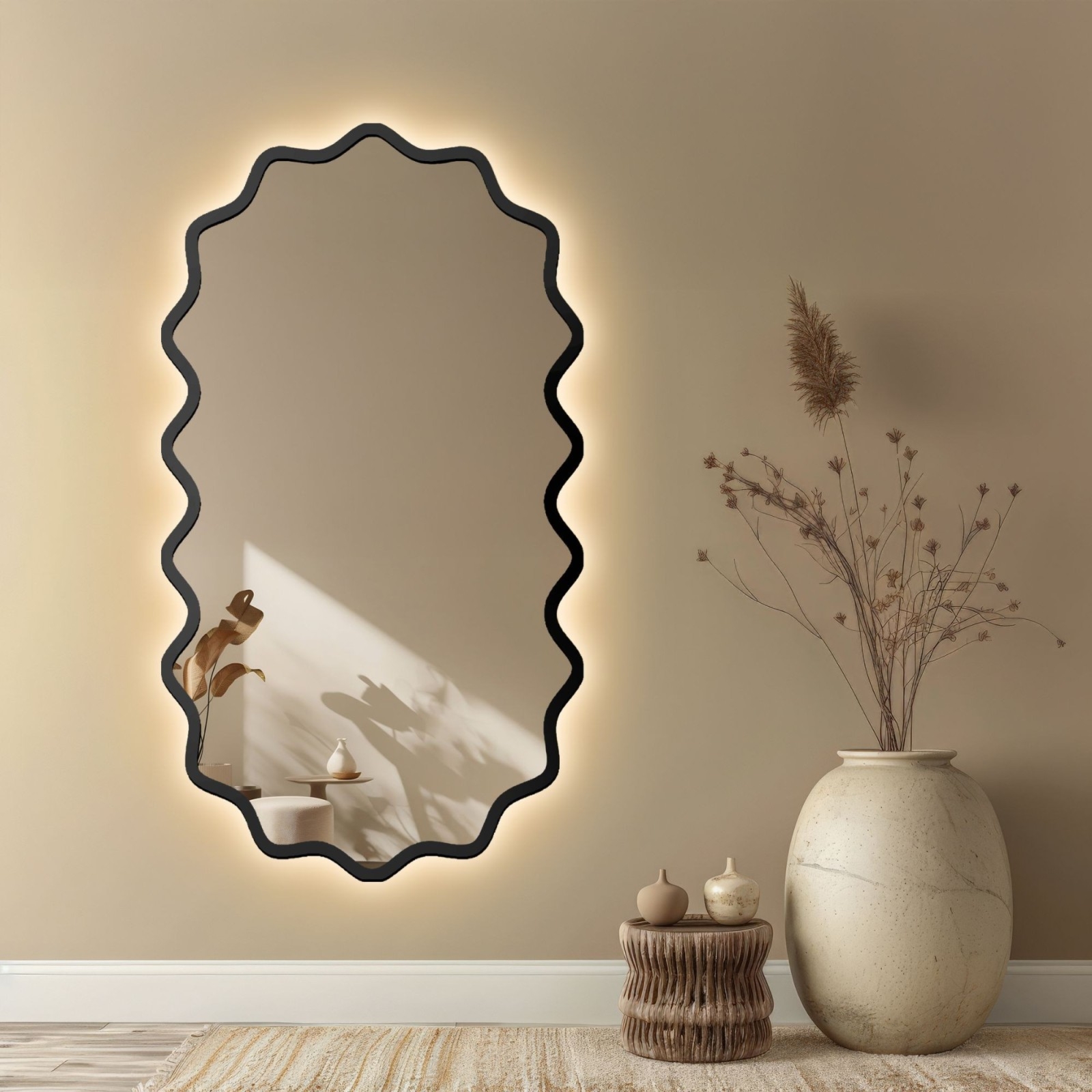 Lustro owalne w falowanej ramie mdf z podświetleniem – AQUARELLE ELORA LED