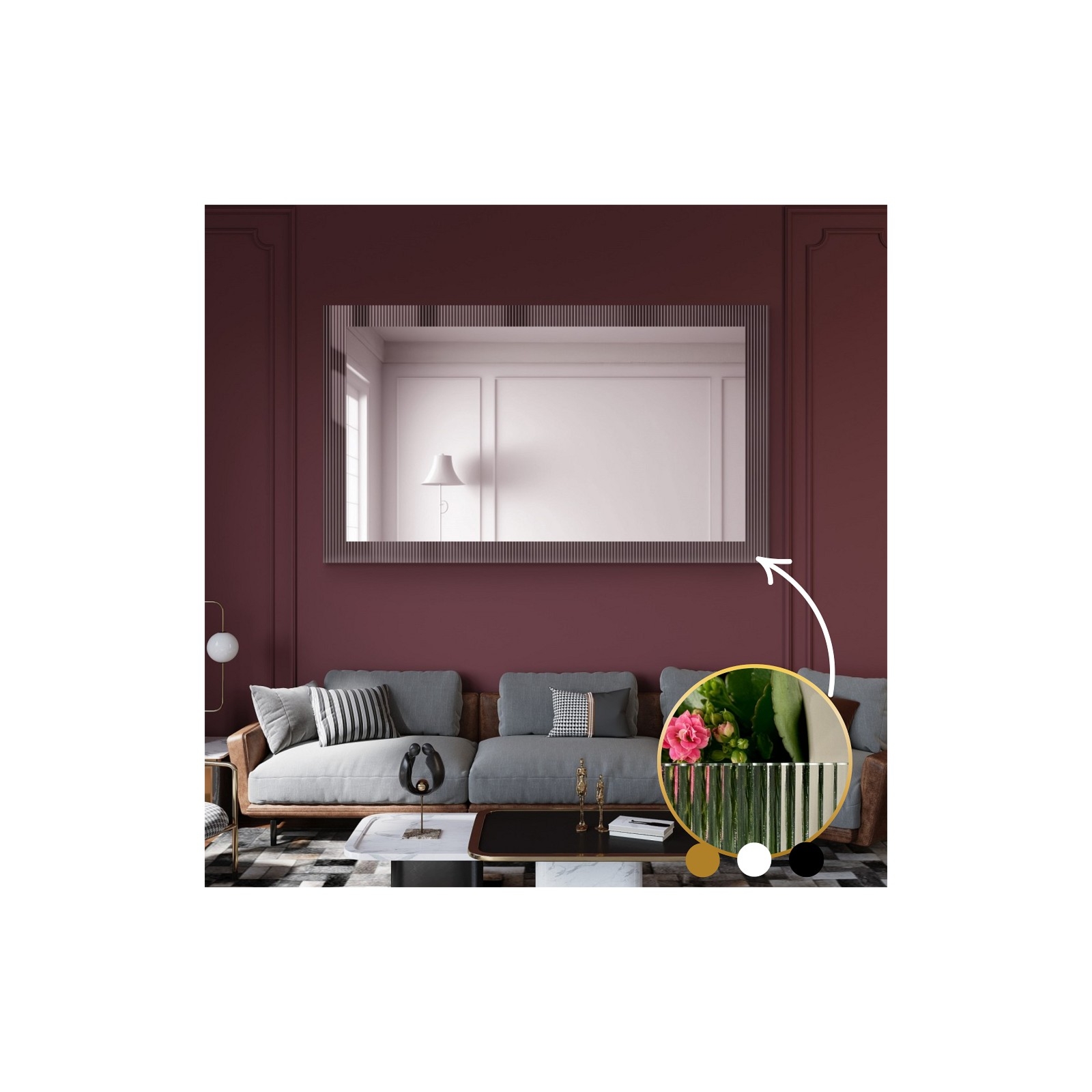 Dekoracyjne prostokątne lustro na szkle ornamentowym visiosun classic – LUXORA CLARITY