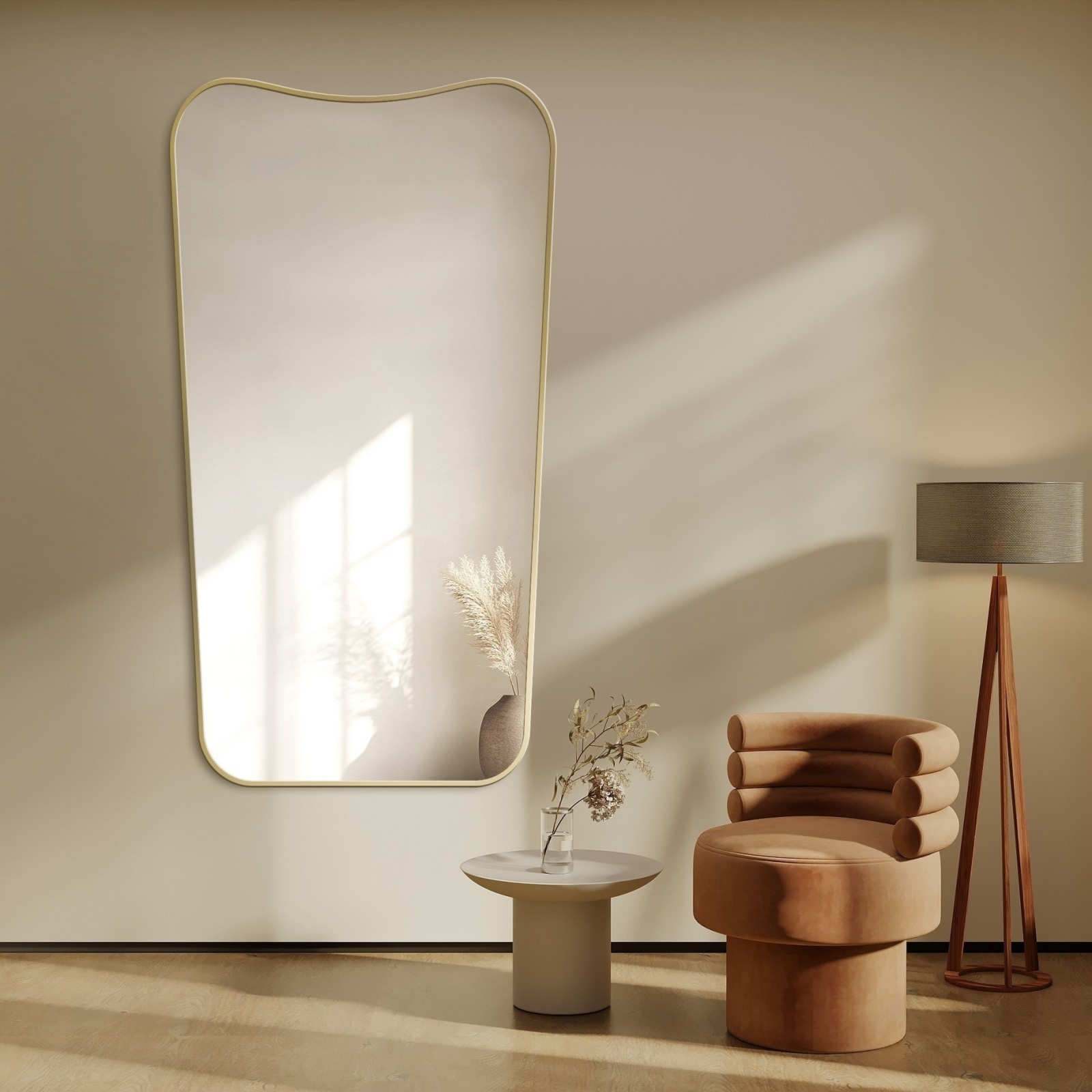 Lustro nieregularne w ramie złotej MDF SLIM – ELIZABETH