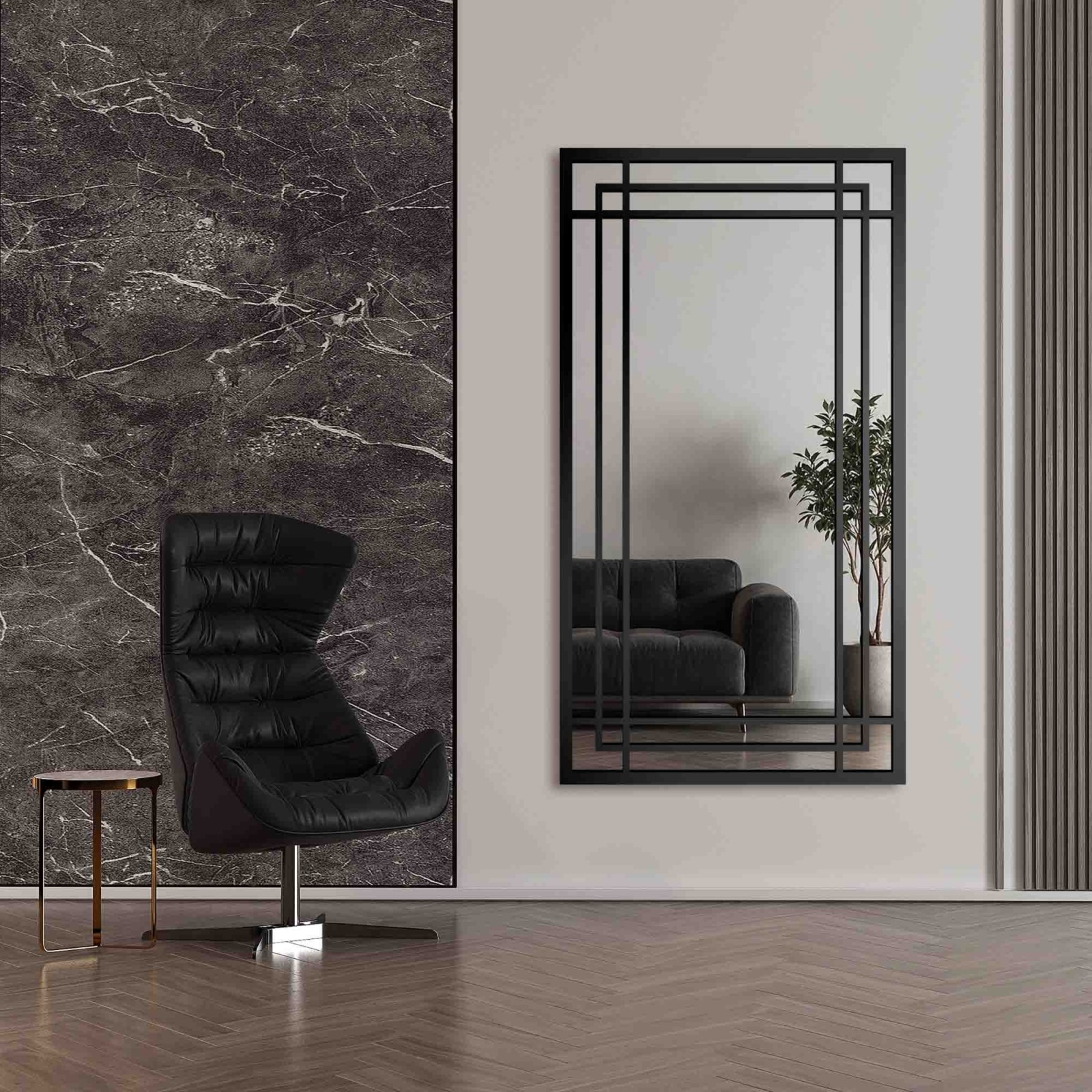 Lustro loft ze szprosami w czarnej ramie mdf – BERNARD