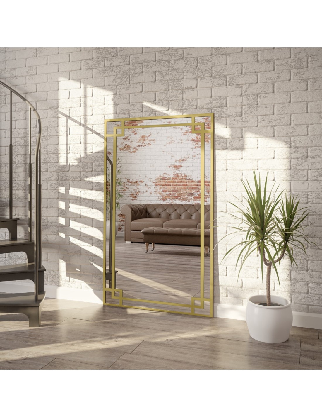 Lustro loft ze złotymi szprosami mdf – GABRIELA