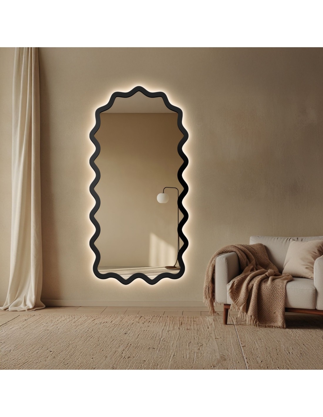 Lustro półowalne w falowanej ramie mdf z podświetleniem – AQUARELLE SONA LED