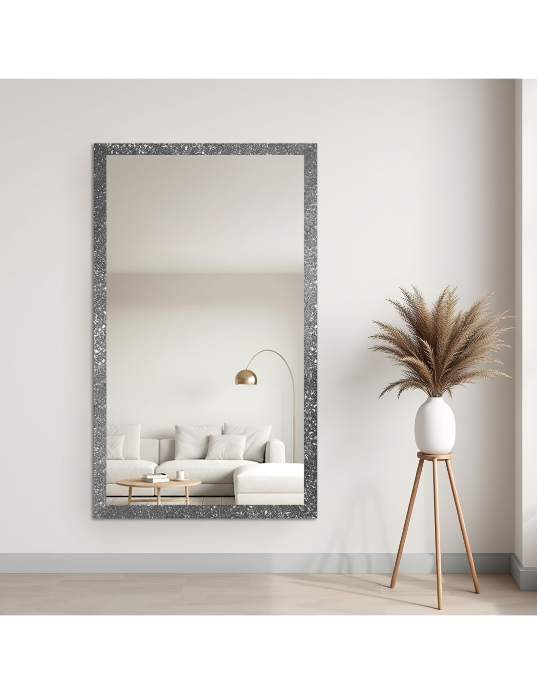 Lustro glamour w bogatej srebrnej ramie w wysokim połysku – 8002003