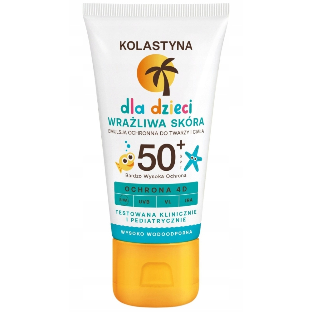 Kolastyna Wodoodporna Emulsja Dla Dzieci Do Twarzy Ciała Ochrona SPF50 50ml