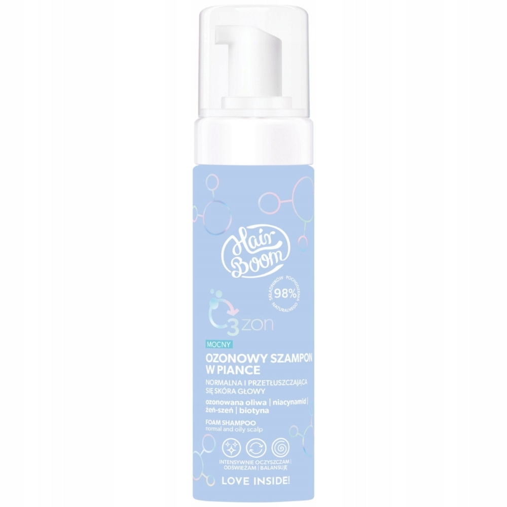 HairBoom O3ZON Mocny Ozonowy Szampon Do Włosów w Piance z Biotyną 200ml