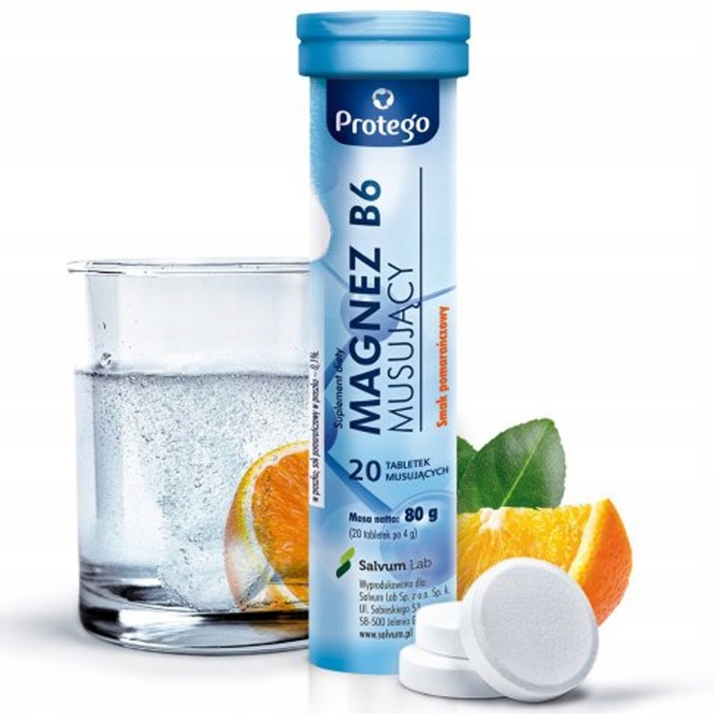 Protego Magnez B6 Suplement Diety Smak Pomarańczowy 20 Tabletek Musujących