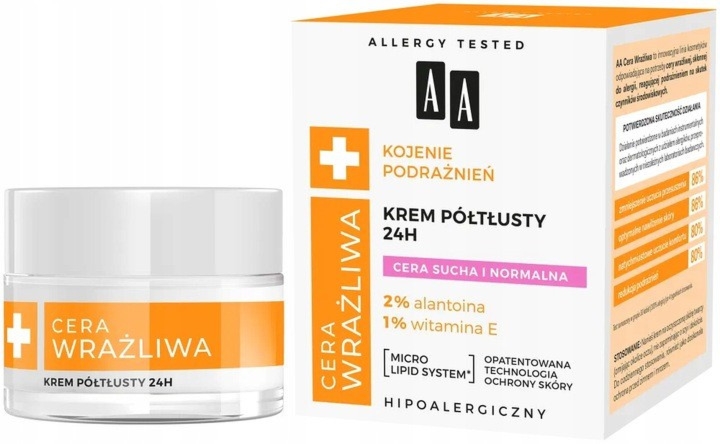 AA  Krem Półtłusty Kojenie Podrażnień  24h Cera Sucha i Normalna 50ml