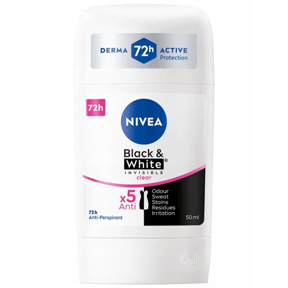 Nivea Black White Invisible Clear 72H Antyperspirant Damski w Sztyfcie 50ml