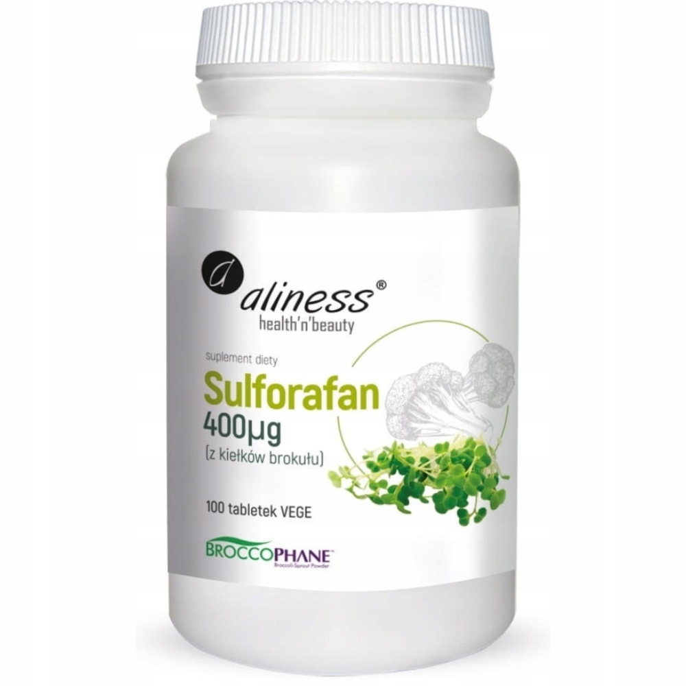 Aliness Sulforafan 400 mcg Kiełki Brokuła Suplement Diety Witaminy 100 Tabs