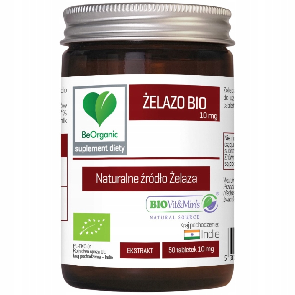 BeOrganic Żelazo Bio 10mg Suplement z Liści Curry Transport Tlenu 50 Tabl