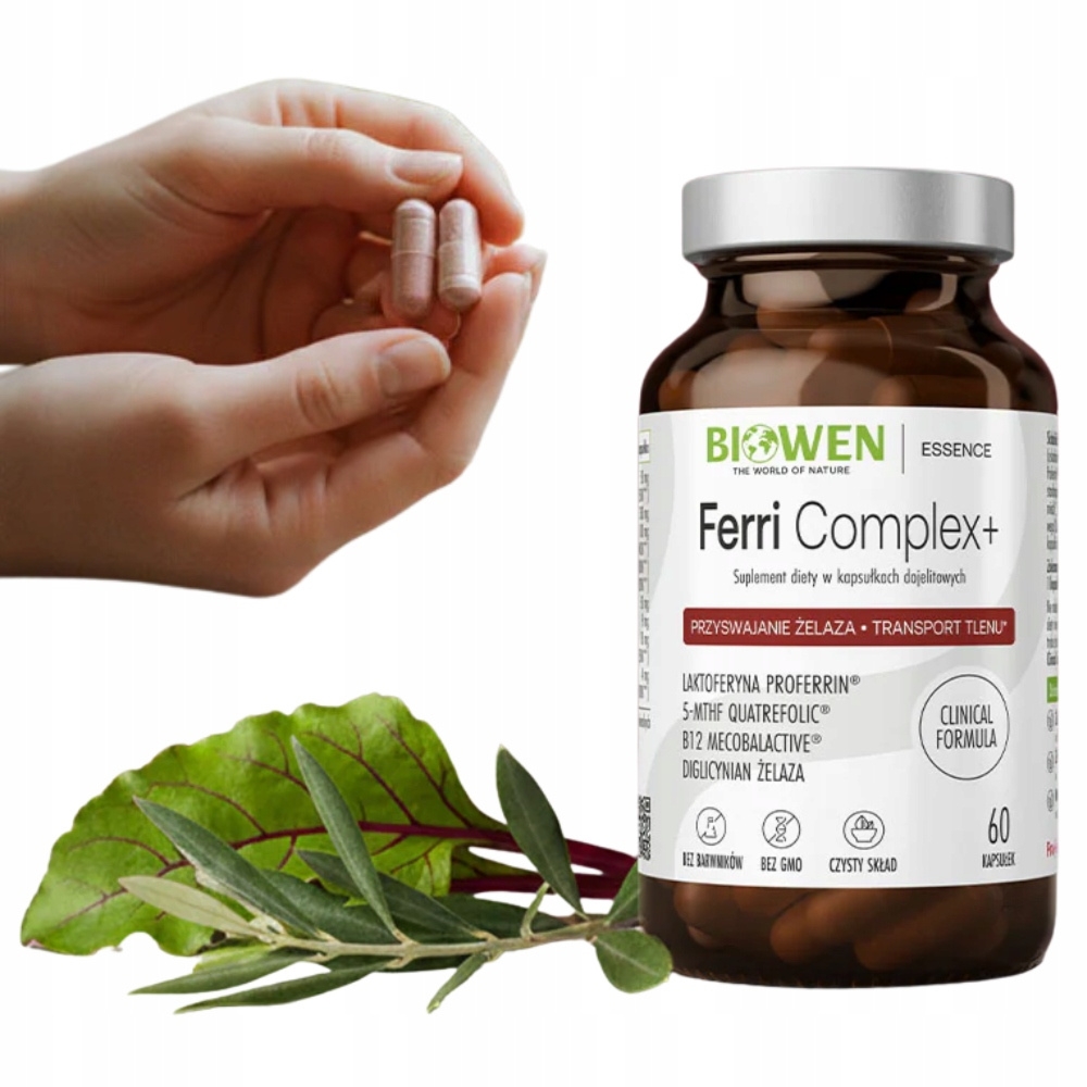 Biowen Ferri Complex+ Żelazo Suplement Wit B12 i C Transport Tlenu 60 Kaps