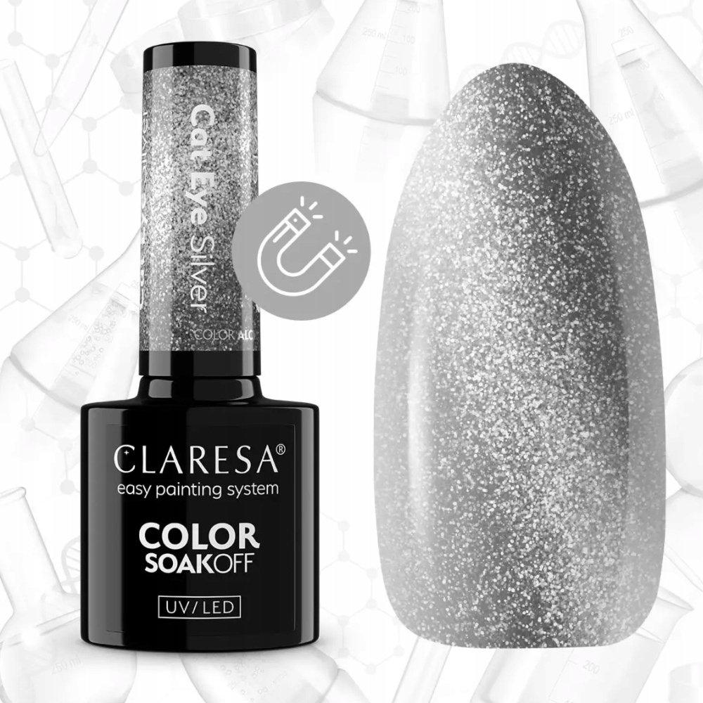 Claresa Lakier Hybrydowy Cat Eye Silver Kocie Oko Srebrny Magnetyczny 5g