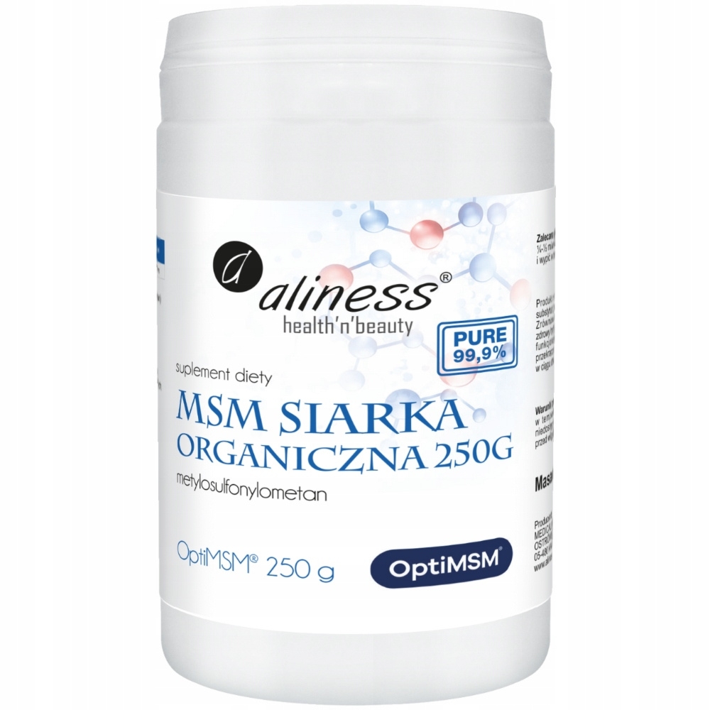 Aliness MSM Siarka Organiczna OptiMSM Suplement Stawy Trądzik Proszek 250g