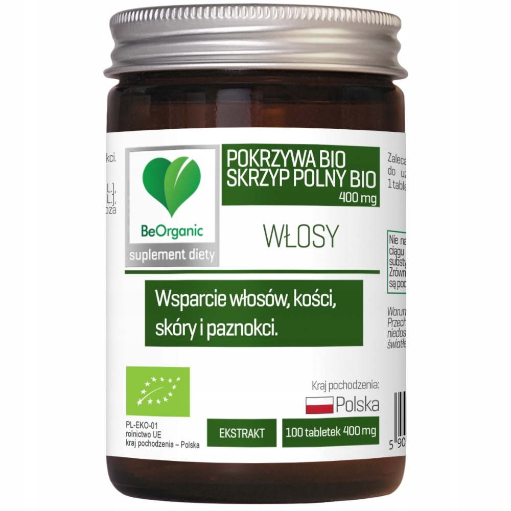 BeOrganic Pokrzywa + Skrzyp Polny Bio Wsparcie Włosów Kości Skóry 100 Tabl