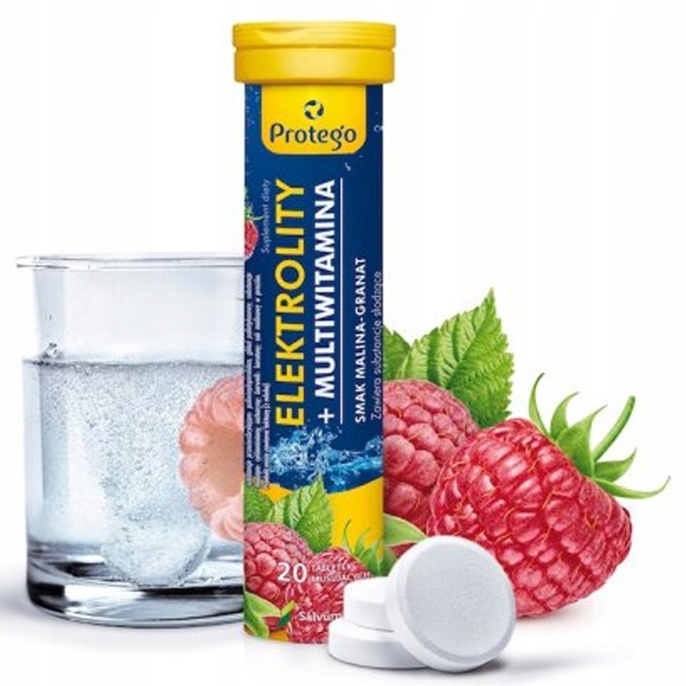 Protego Elektrolity+Multiwitamina Malina Nawodnienie 20 Tabletek Musujących