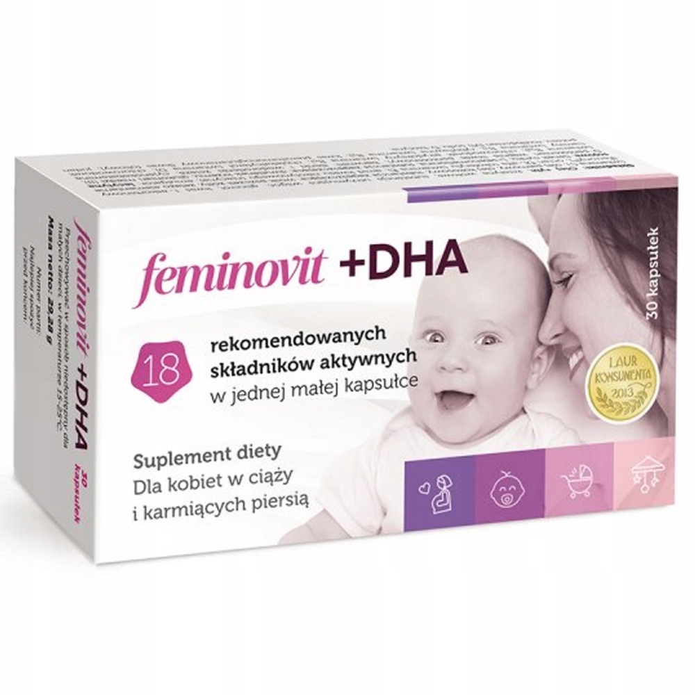 Feminovit + DHA Suplement Diety Dla Kobiet w Ciąży Witaminy 30 Kapsułek