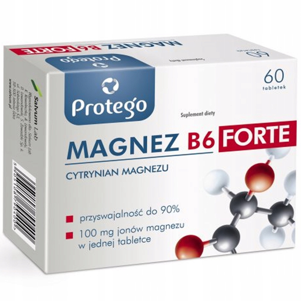 Protego Magnez B6 Forte Suplement Diety Cytrynian Magnezu 60 Tabletek