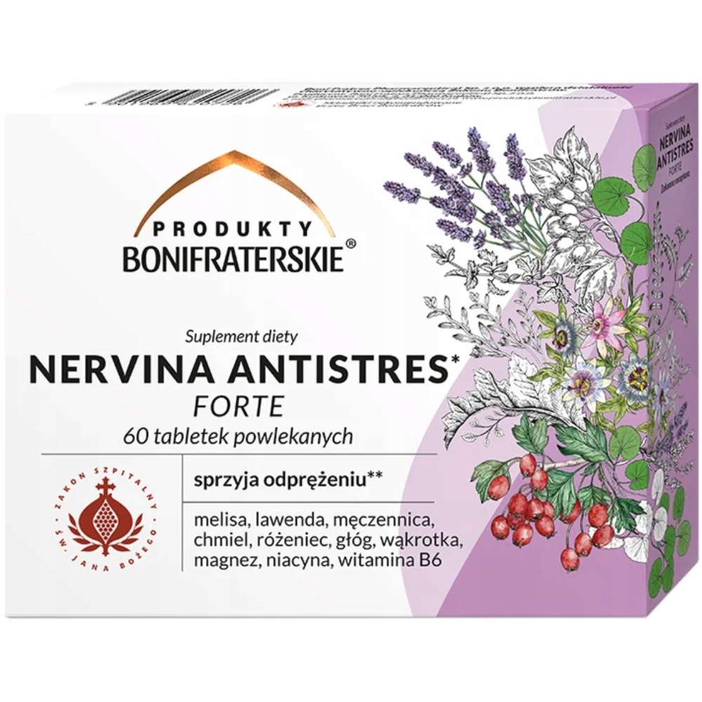 Bonifraterskie Nervina Antistres Suplement Ziołowy Melisa Magnez 60 tabl